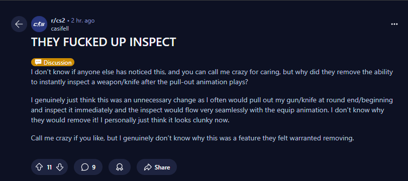 CS2 backlash over inspect bug 1