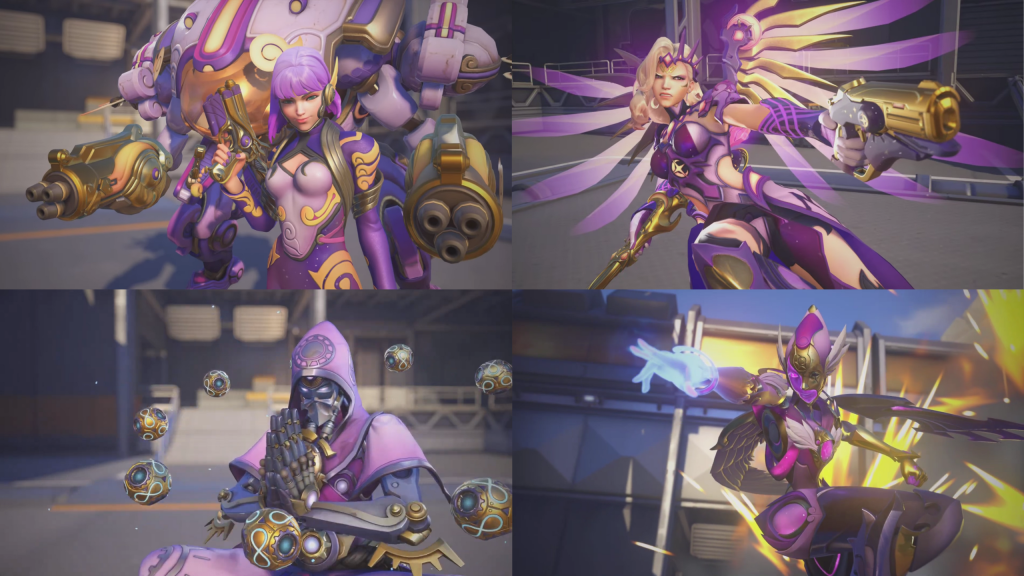 D.Va Zenyatta Mercy and Echo in their Cosmic Skins 1024x576