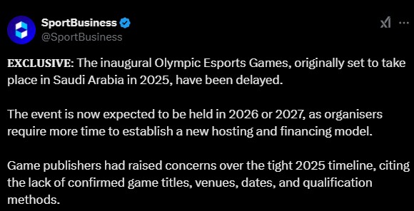 Esports Olympic Games postponed